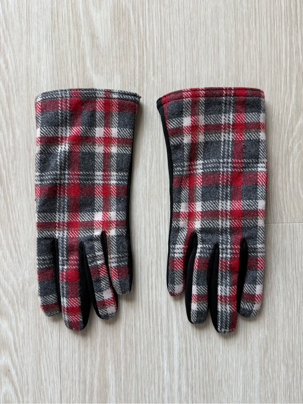 Plaid Red, White & Gray Women’s Winter Gloves
